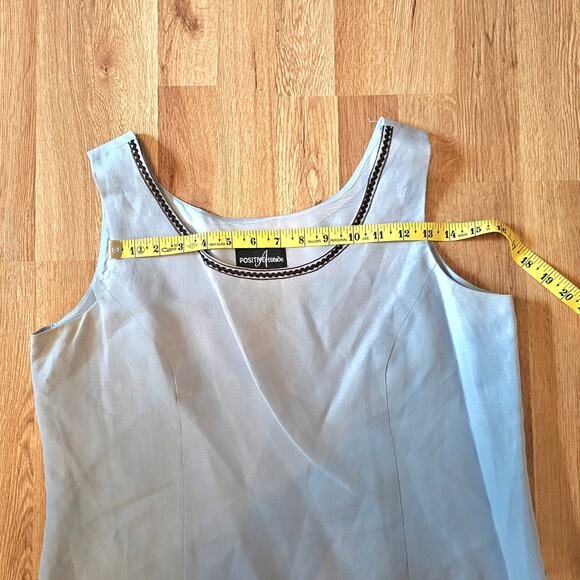 Positive Attitude 2pc Baby Blue Tank Top Linen Jacket Brown Embroi Beaded Flower - Picture 11 of 15